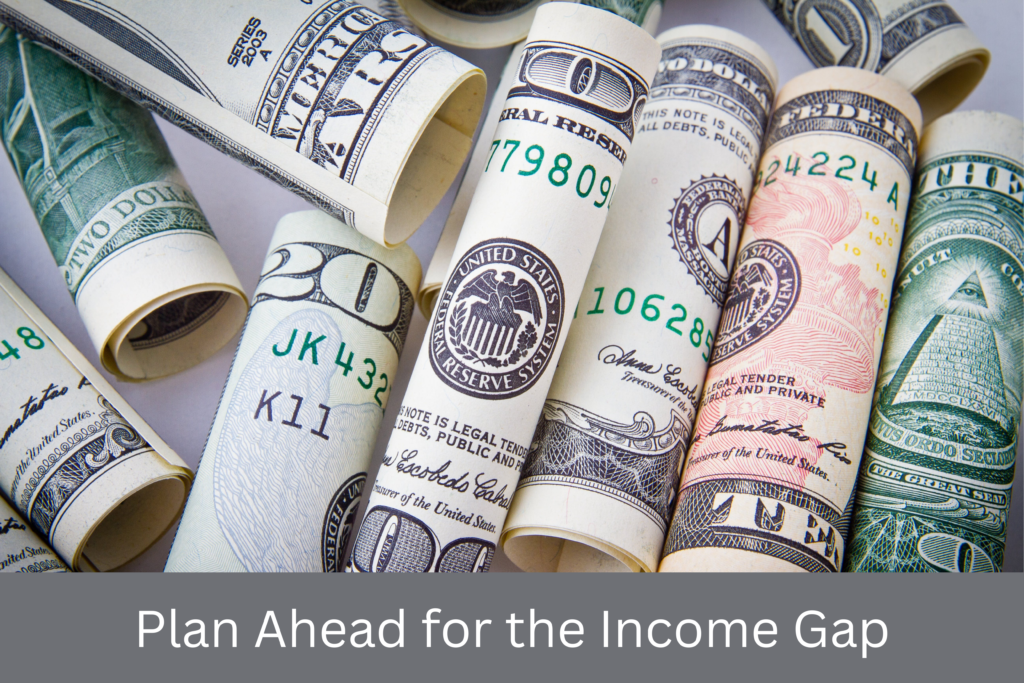 Rolls of U.S. dollars. Plan ahead for the income gap. Pixabay