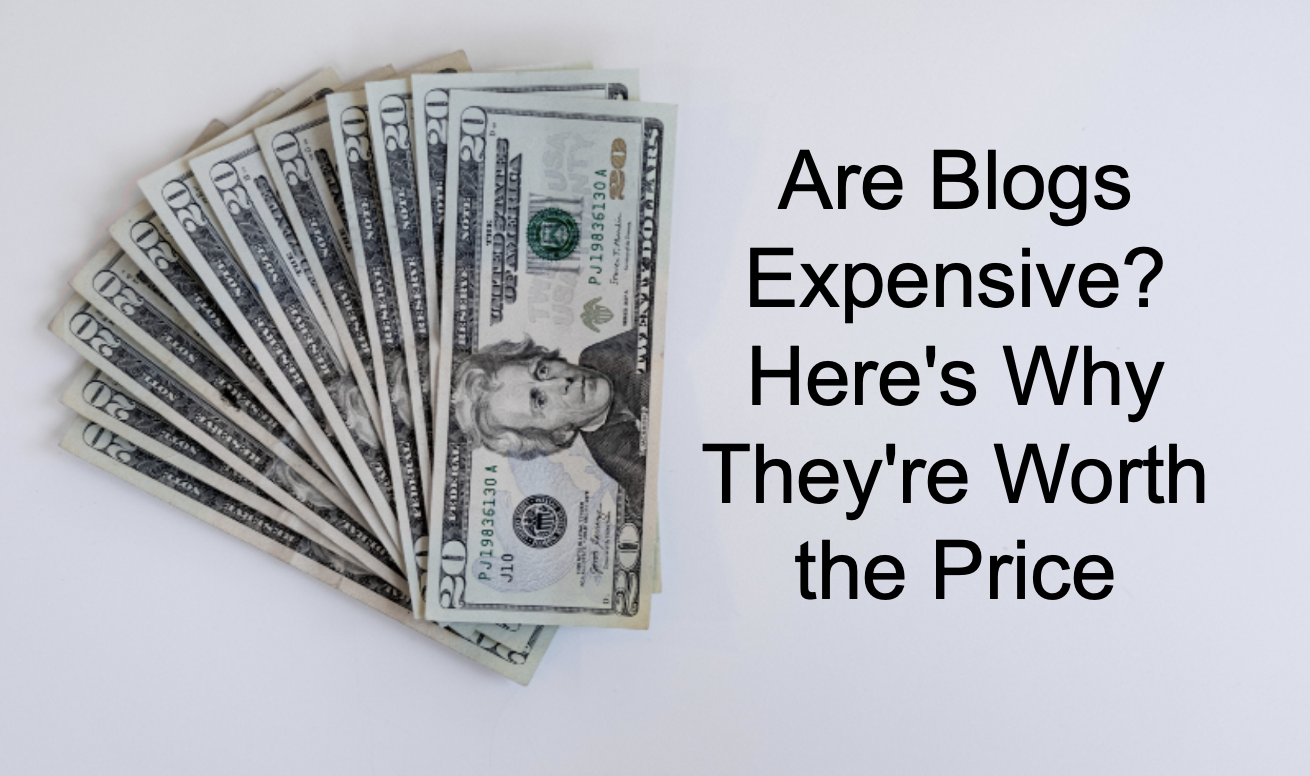 Fanned dollar bills off to the left. Then title reads: Are Blogs Expensive? Here's Why They're Worth the Price